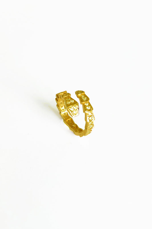 White Stone Silver Snake Ring, adjustable snake ring