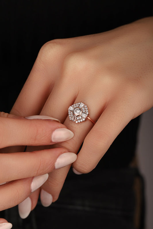 White Stone Diamond Model Silver Ring
