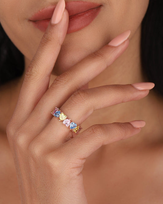 Sterling Silver Mix Stone Heart Ring, Unique Minimalist Dainty Pearl Ring