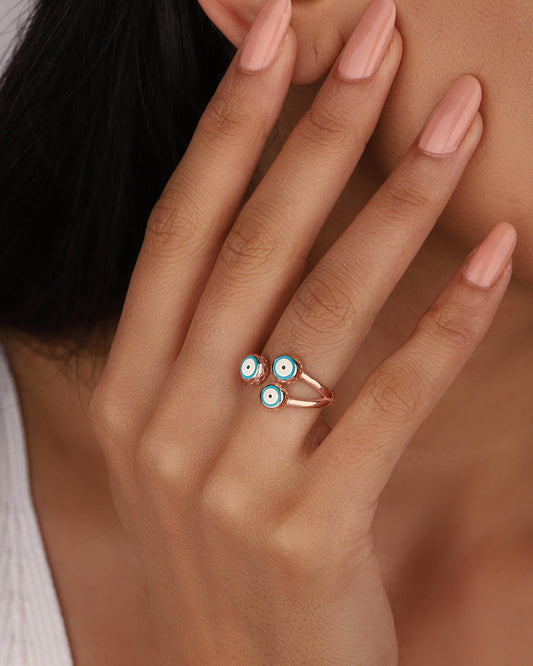 Enamel Evil eye ring, zirconia evil eye charm ring