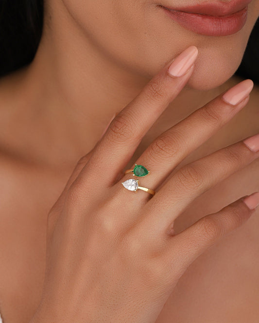 Baguette curved band Emerald rings Gold ring jacket Stackable rings, paraiba tourmaline