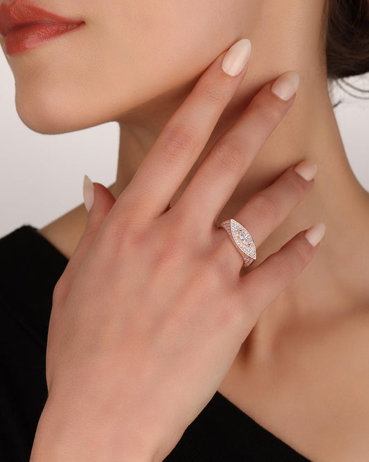 Single Stone Eye Silver Ring