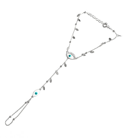 White Enamel Evil Eye Silver Chain Bracelet