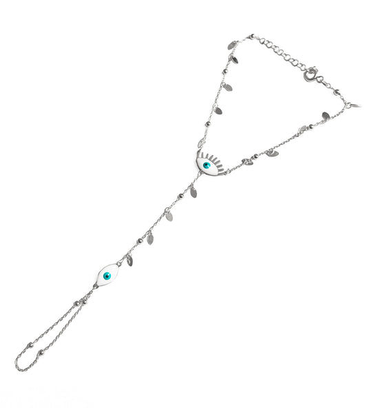 White Enamel Evil Eye Silver Chain Bracelet