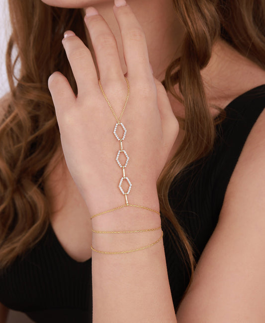 Row Hexagon Model Silver Hand Bracelet for Women