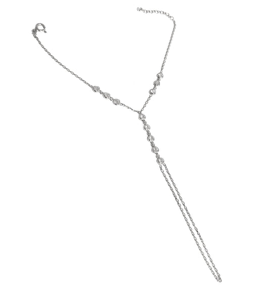 Finger Chain Silver Slave Bracelet with White Stone Heart