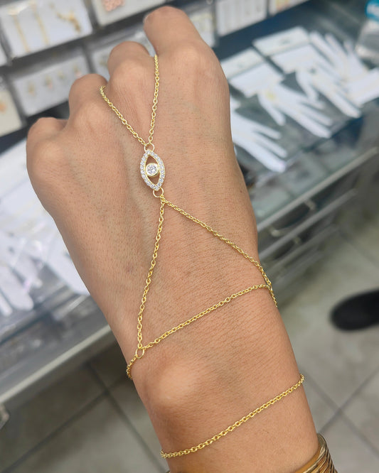 Sparkling White Stone Eye Silver Hand Chain Shahmeran Bracelet